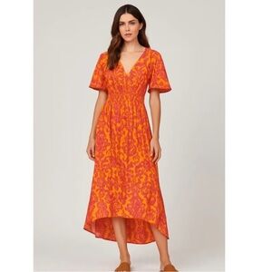 Anthropologie Abel the label Orange and Pink Printed Midi Dress